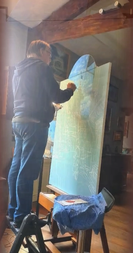 En pleine création de ma dernière œuvre à mon atelier.